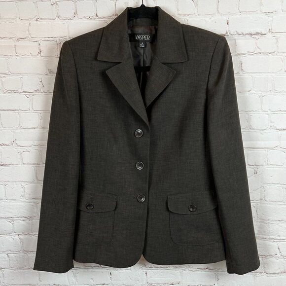 KASPER brown button down collared pockets classic elegant jacket blazer size 6 - Picture 1 of 8